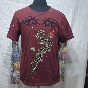 Men's Red Graphic T-Shirt with Snake Design